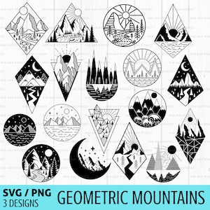 Geometric mountain svg bundle, mountains svg, mountain scene svg, landscape svg, wall art, nature svg,  adventure svg