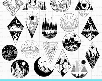 Geometric mountain svg bundle, mountains svg, mountain scene svg, landscape svg, wall art, nature svg,  adventure svg