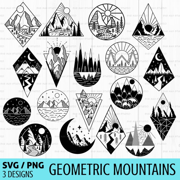 Geometric mountain svg bundle, mountains svg, mountain scene svg, landscape svg, wall art, nature svg,  adventure svg