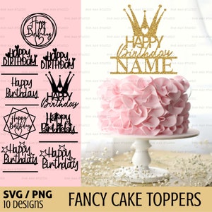 Joyeux anniversaire cake topper svg png, lot, gâteau d'anniversaire svg, svg de fête d'anniversaire, de gâteau découpé au laser, de gâteau pour Cricut
