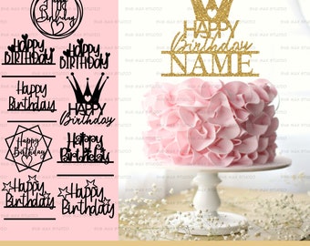 happy birthday cake topper svg png, bundle, cake topper birthday svg, birthday party svg, laser cut cake topper, cake topper for Cricut