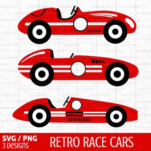 レトロ レースカー SVG バンドル、ドラッグ レース SVG、ビンテージ レースカー SVG、レーシング SVG、スポーツカー SVG、バースデー ボーイ SVG、レースカー クリップアート