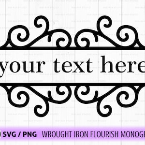 Flourish monogram svg, png, floral frame svg, flower border svg, split monogram svg, floral monogram svg, wrought iron sign, swirl svg