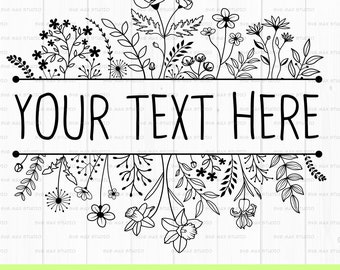 Borde floral svg, borde de flores svg, marco floral svg, monograma dividido svg, monograma floral svg, flores silvestres svg, svg floral