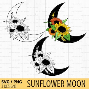 Sunflower moon svg, flower svg, crescent moon svg, floral moon svg, celestial svg, hippie svg, boho svg, t shirt, cut file for cricut
