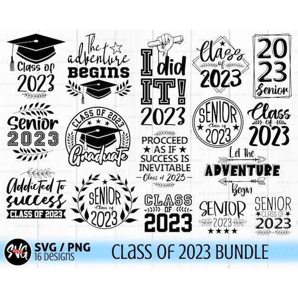 Class of 2023 svg bundle, senior 2023 svg, laurea svg, camicia di laurea svg, grad svg, classe 23 svg