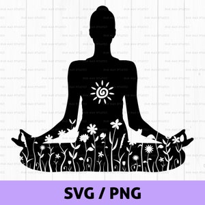 Yoga svg, wilde bloemen svg, meditatie svg, mandala svg, namaste svg, png, spirituele svg, lotushouding, hartchakra, kruinchakra