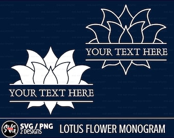 Svg de loto, svg de yoga, svg de monograma de loto, svg de monograma dividido, svg de flor de loto, svg de meditación, archivo de corte para cricut y silueta