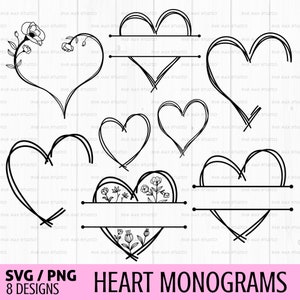 Heart svg, valentine svg, heart doodle svg, hand drawn heart svg, split monogram svg, heart frame svg, Love svg, cut file