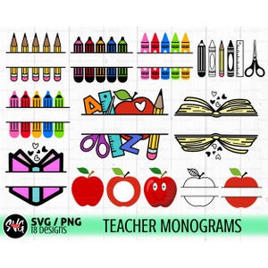 Lehrer-Monogramm-Svg-Bundle, Lehrer-Shirt-Svg, zurück zu Schule-Svg, Lehrer-Leben-Svg, Bleistift-Svg, Apfel-Svg, Buntstift-Svg