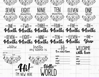 Baby milstone svg bundle, baby announcement svg, hello world svg, newborn svg, baby sayings svg, baby onesie svg, new baby svg, baby png
