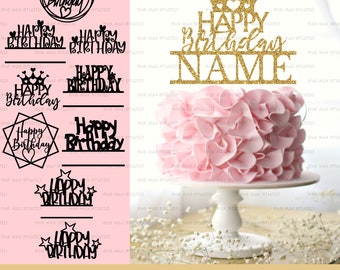 happy birthday cake topper svg png, bundle, cake topper birthday svg, birthday party svg, laser cut cake topper, cake topper for Cricut