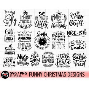 Pacchetto di divertenti svg di Natale, svg di magliette di Natale, svg di buon Natale, clip art di Natale, caro Babbo Natale svg, svg di Natale per bambini