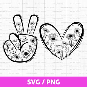 Peace love svg png, svg signe de paix, coeur svg, svg hippie, fleurs sauvages svg, svg boho, source d'inspiration svg, svg spirituel