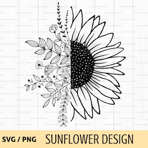 Svg tournesol, png, fleurs sauvages, svg demi-tournesol, tournesol coupé fichier, svg fleur, svg floral