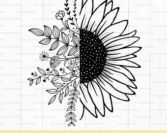 Sunflower svg, png, wildflowers svg, half sunflower svg, sunflower cut file, flower svg, floral svg
