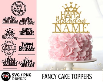 happy birthday cake topper svg png, bundle, cake topper birthday svg, birthday party svg, laser cut cake topper, cake topper for Cricut