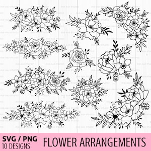 Lot de fleurs svg, svg bordure florale mariage, arrangement floral svg, svg floral, svg bouquet, svg fleurs sauvages, png fleur, cadre floral