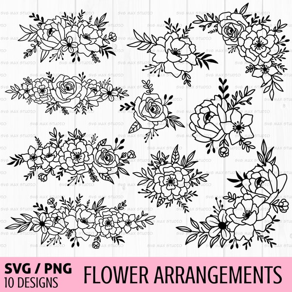 Flower svg bundle, wedding floral border svg, floral arrangement svg, floral svg, bouquet svg, wildflower svg, flower png, floral frame