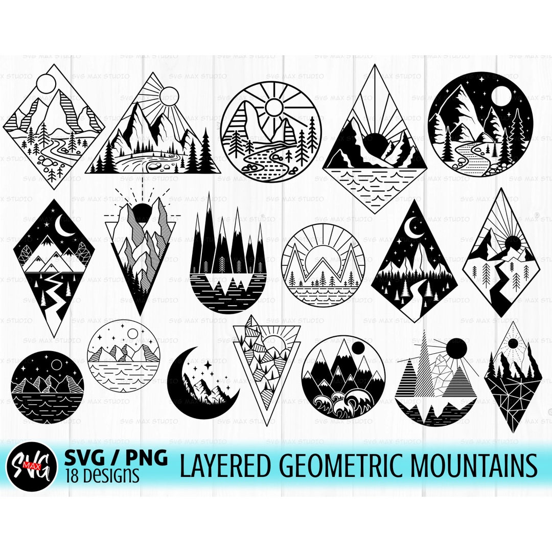 Geometric Mountain Svg Bundle, Mountains Svg, Mountain Scene Svg