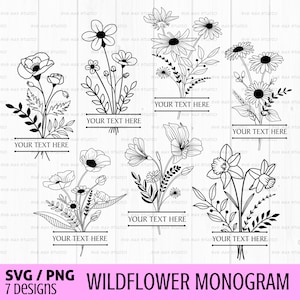 Blumenrand svg, Blumenrahmen svg, Blumenrand svg, geteiltes Monogramm svg, Blumenmonogramm svg Wildblumen svg, Blumen svg, Blumen svg