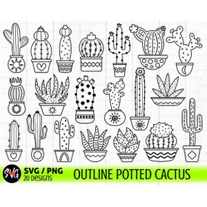 Cactus svg, paquete png, suculenta svg, desierto svg, clipart de cactus, contorno de cactus svg, cactus imprimible, svg botánico, planta de interior svg