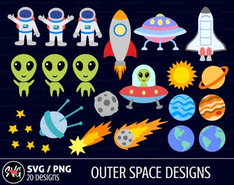 Space svg png, alien, astronaut, planets, UFO, planet earth, rocket, spaceship, shooting star, asteroid, satellite, nasa space shuttle