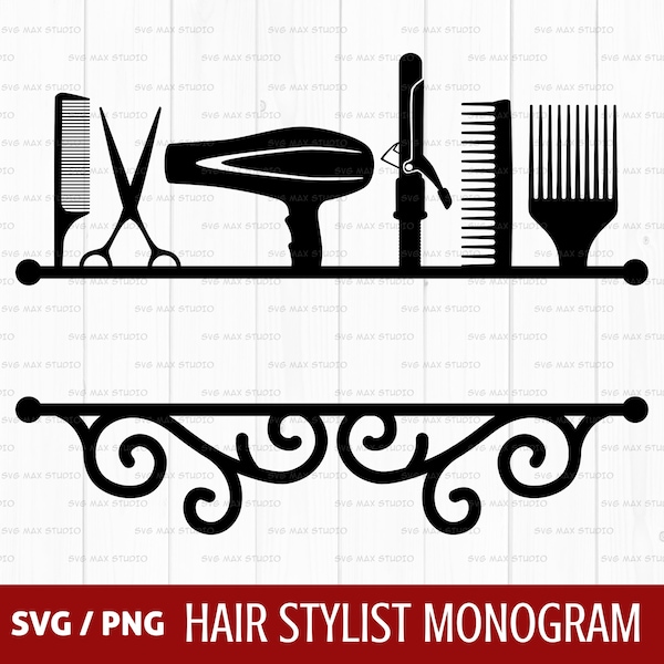 Haar Stylistin svg, Friseur svg, Barber svg, Hairstylist svg geteilte Rahmen, Monogram svg schnitt, schneidedatei für cricut und silhoutte