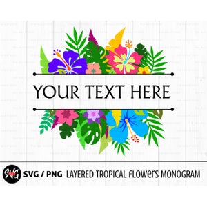 Florale Grenze svg, tropische Rahmen svg, Blumenrahmen svg, Blattrahmen svg, geteiltes Monogramm svg, Blumen svg