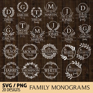 Family name monogram svg, last name svg, split wreath svg, split monogram svg, wreath svg, family svg, laurel wreath svg