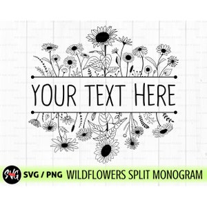 Floral border svg, floral frame svg, flower border svg, sunflower svg, split monogram svg, wildflower svg, flower svg, floral svg,