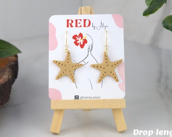 Starfish dangly earrings marine biology, star - Handmade Polymer Clay Earrings, Statement, Bold, Zoology, Fun, Elegant, Gift for Women