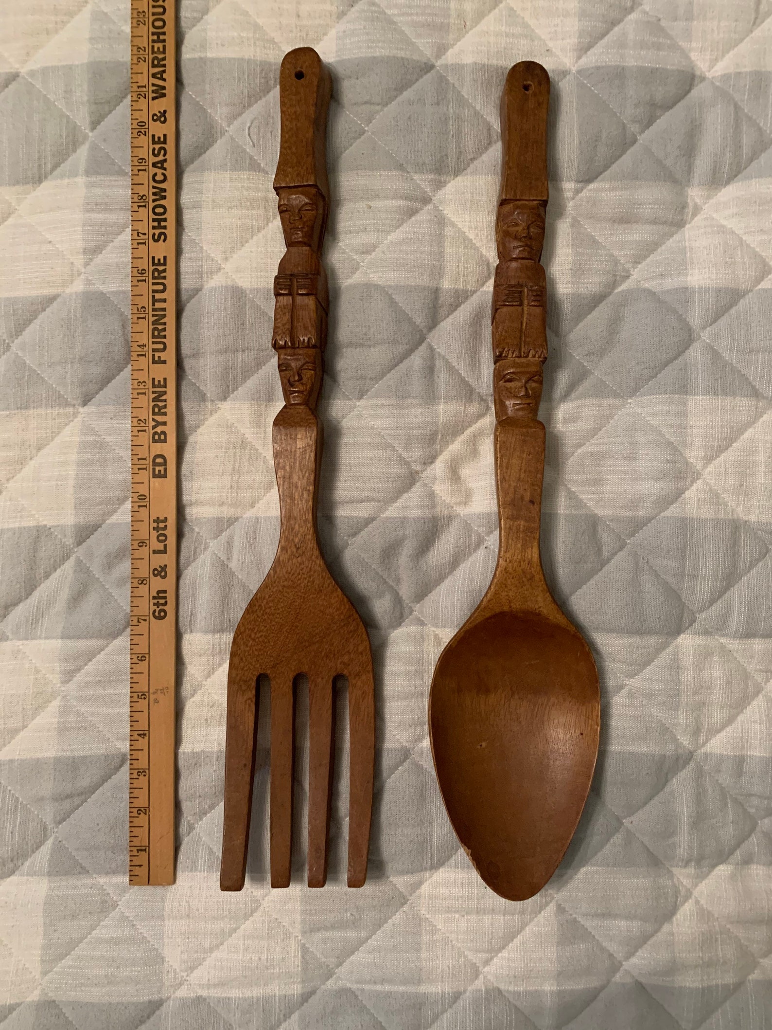 Vintage Handcarved Wooden Fork and Spoon Wall Decor Etsy