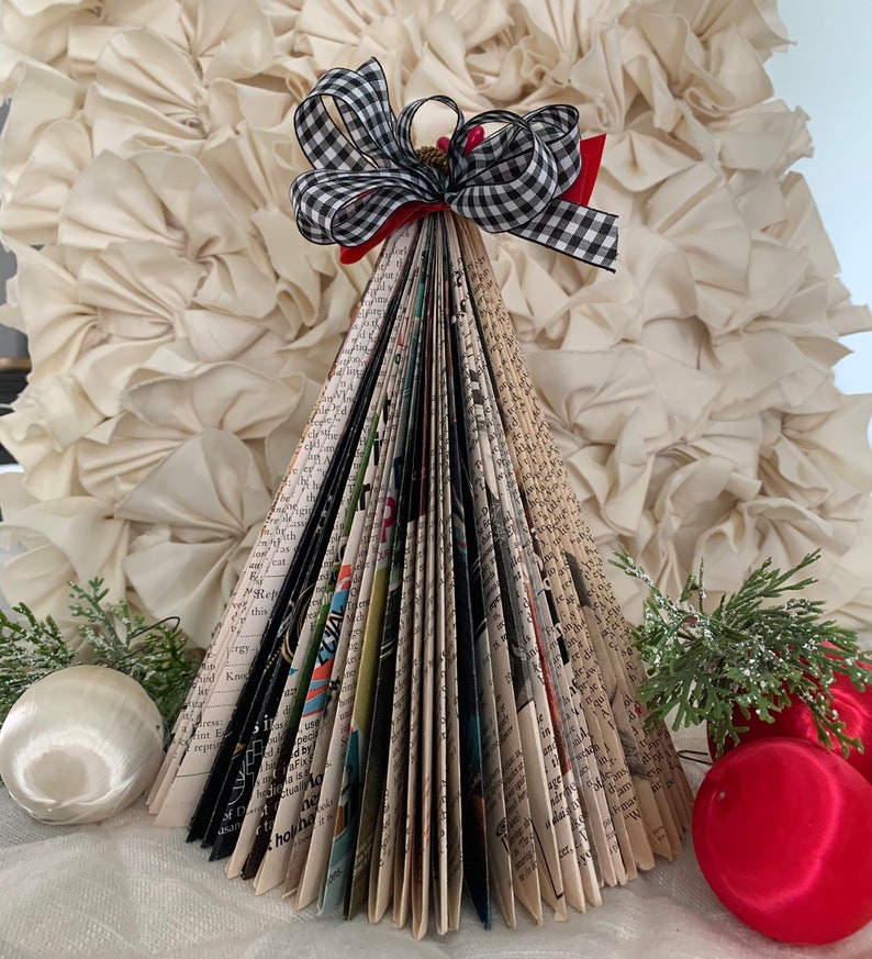 Vintage Paper Christmas Trees made from 1970s Reader Digest. Etsy