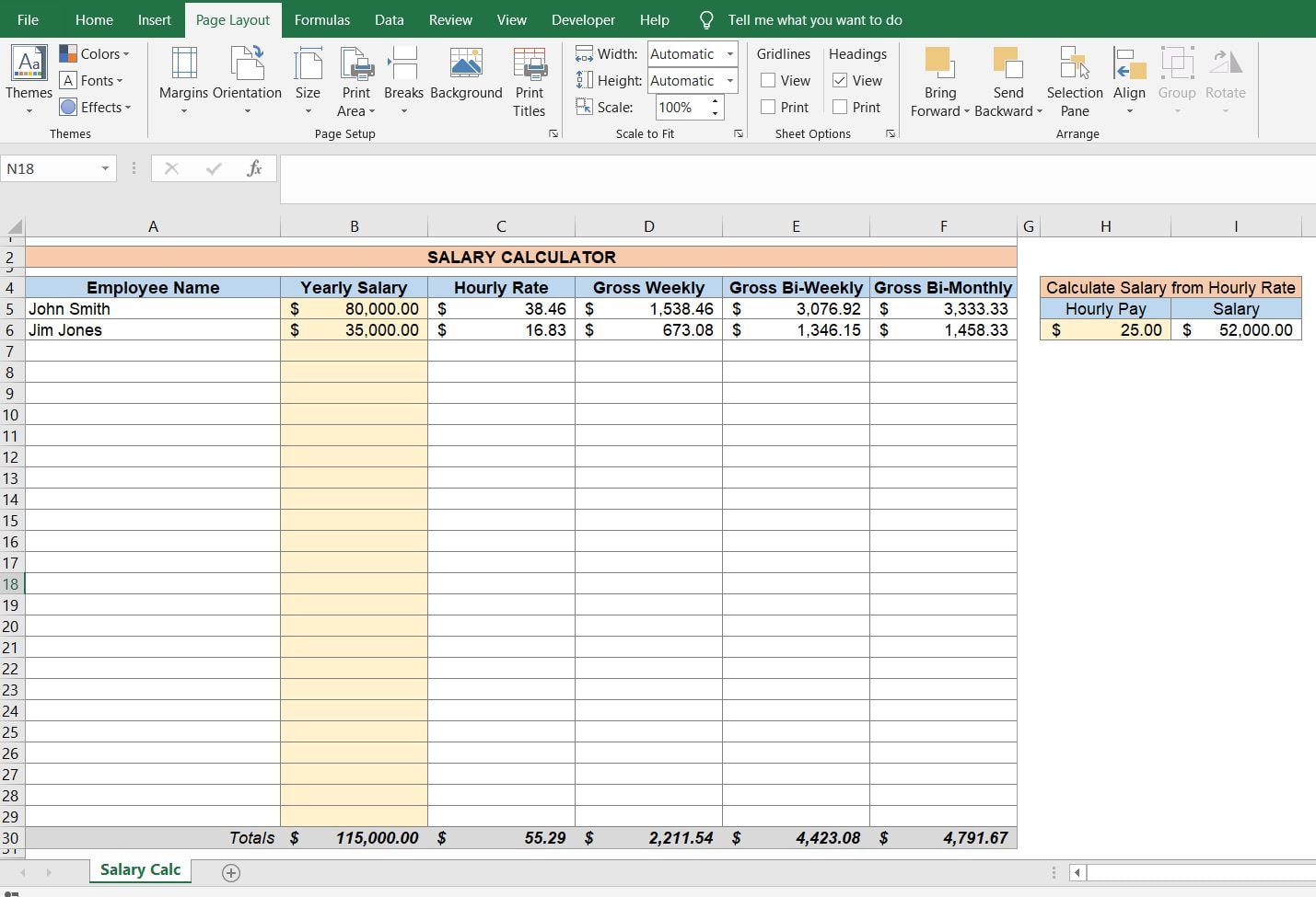 Salary Gross Pay Calculator Excel Spreadsheet Etsy