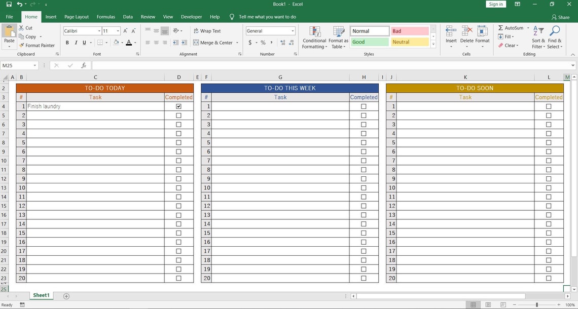 To-do List Excel Spreadsheet - Etsy