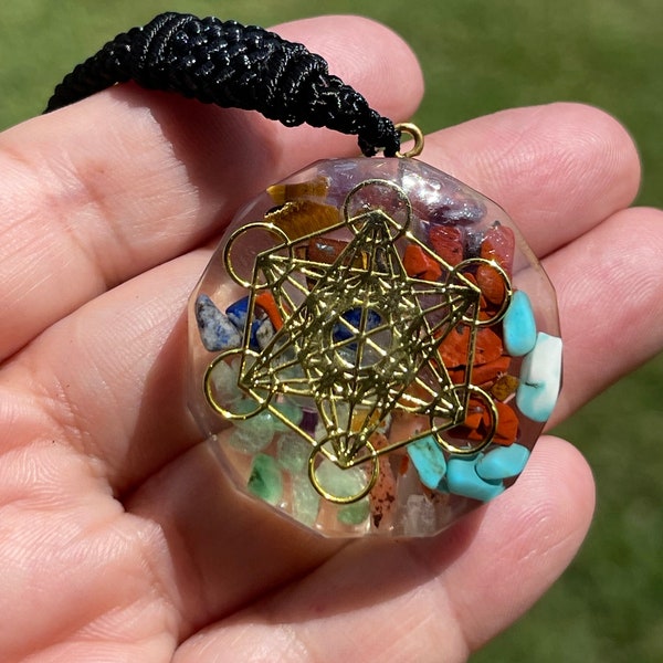 Seven Chakras Necklace - Orgone Energy Pendant - Natural Seven Chakras Chips Pendant - Healing Crystal Necklace