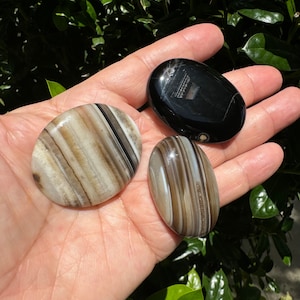 Banded Black Agate Cabochon: Healing Crystal Gemstone