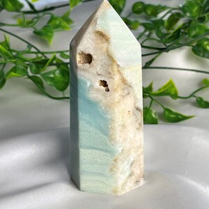Blue Caribbean Calcite Tower: Natural Healing Crystal (4&quot; x 1.7&quot;, 8.4 oz)