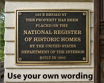 National Register Historic Homes Plaque | Cast Brass Building Marker Sign use your own wordings | Custom plaque
