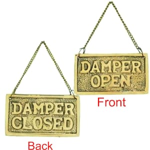 Solid Brass Fireplace Damper Sign – Double Sided &quot;Damper Open / Closed&quot; Hanging Chain Tag – Antique Look Fireplace Accessory