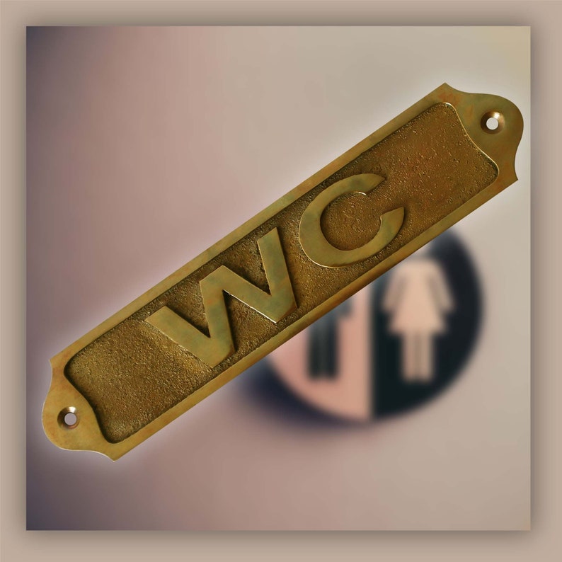 Solid Brass Door Signs - WC, Vintage Antique Victorian Cast Metal Embossed Loo Signs Old Style