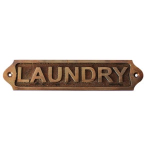 Solid Brass Door Signs - Laundry, Vintage Antique Victorian Cast Brass Metal Embossed Exit Signs Old Style