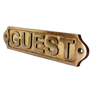 Solid Brass Door Signs - GUEST, Vintage Antique Victorian Cast Brass Metal Embossed Loo Exit Signs Old Style