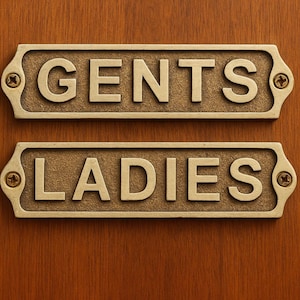 Cast Brass Ladies & Gents Bathroom Door Signs - Victorian Style 15x4cm