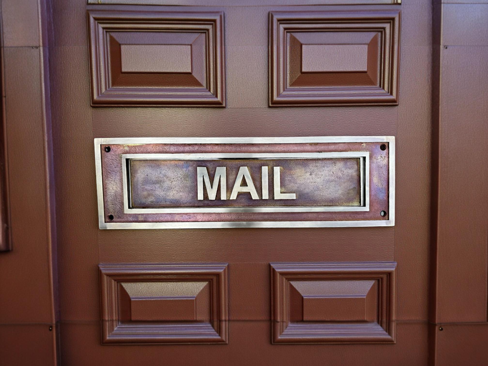 Mail Inside Personalized Brass Mail Slot With Inside Hinge - Antique Aged Finish ...