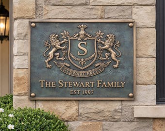 3D Custom Family Crest Bronze Plaques | Personalized Coat of Arms Sign | Cast Metal Plaque | Established Plaque | Outdoor House Signs