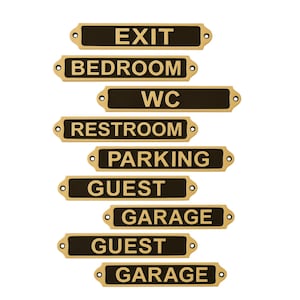 Brass Door Signs - STORAGE, BEDROOM, EXIT, Pantry, Wc, Gents, Garage, Parking, Toilet, and more Cast Brass Metal Embossed Signs Old Style