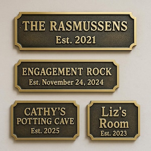 Placa de latón personalizada para nombre: Letrero de fundición personalizado para establecimiento, puerta, oficina o banco, acabado antiguo.