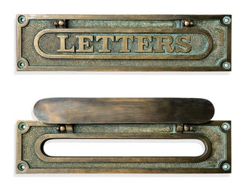 Caixa de Correio em Latão Maciço com Tampa – Caixa de Correio em Bronze Envelhecido para Porta de Entrada - Placas de tamanho personalizado, Acabamento antigo exclusivo